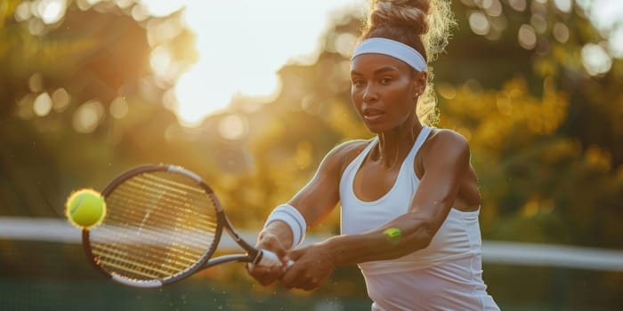 woman playing tennis on court. ai generated