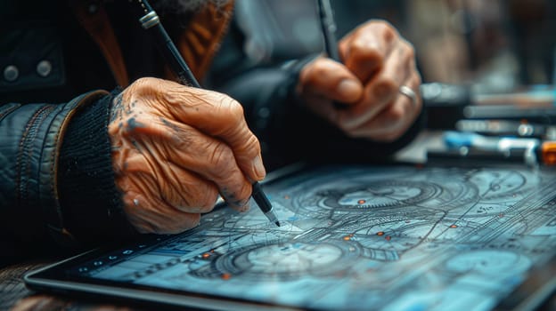 Close-up of a hand drawing on a digital tablet, showcasing modern artistry and digital design.