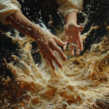 Close-up of a hand pouring sand through fingers, symbolizing time, loss, and impermanence.