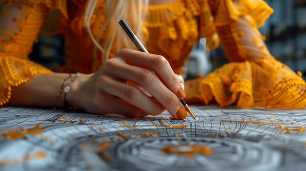 Close-up of a hand sketching a fashion design, representing creativity, style, and the fashion industry.
