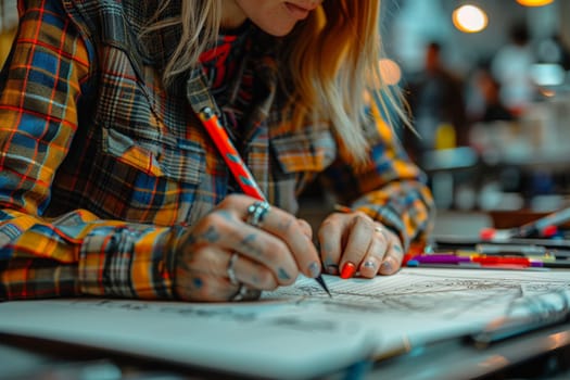 Close-up of a hand sketching a fashion design, representing creativity, style, and the fashion industry.