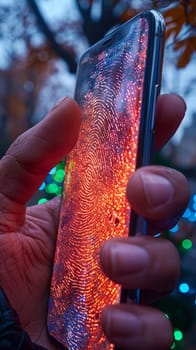 Close-up of a hand unlocking a smartphone with a fingerprint, demonstrating security and technology.