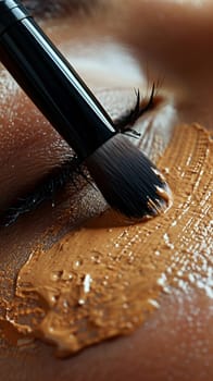 Fingers applying makeup with a brush, showcasing beauty routines and personal care.