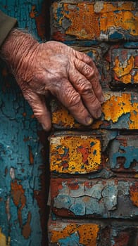 Fingers brushing against a brick wall, symbolizing texture, stability, and urban life.