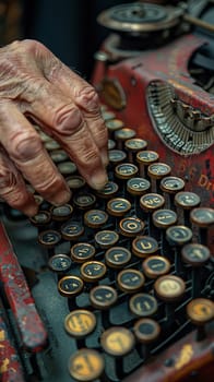 Fingers typing on an old typewriter, evoking the traditional art of writing.