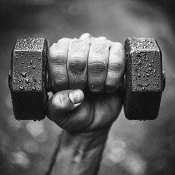 Hand gripping a fitness dumbbell, symbolizing health, strength, and personal improvement.