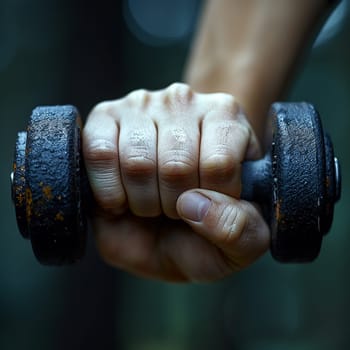 Hand gripping a fitness dumbbell, symbolizing health, strength, and personal improvement.