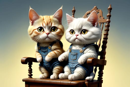 two cute kittens are sitting on a chair. AI generated image.