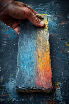 Hand holding a piece of chalk writing on a blackboard, depicting education and communication.