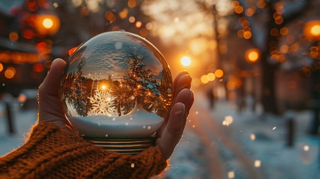 Hand holding a snow globe, evoking nostalgia, wonder, and the magic of winter.