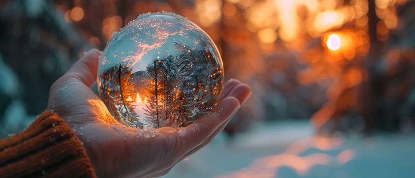 Hand holding a snow globe, evoking nostalgia, wonder, and the magic of winter.