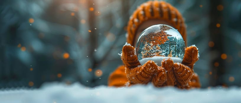 Hand holding a snow globe, evoking nostalgia, wonder, and the magic of winter.