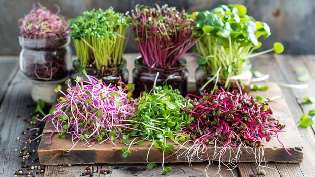 Fresh microgreens on a plate, healthy eating concept, nature, Generative AI,