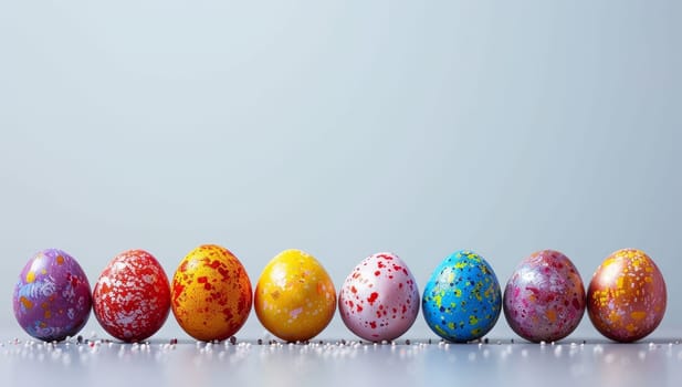 Colorful easter eggs on a white background with copy space.
