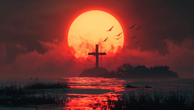 Crimson Sunset Overlooks Crucifix