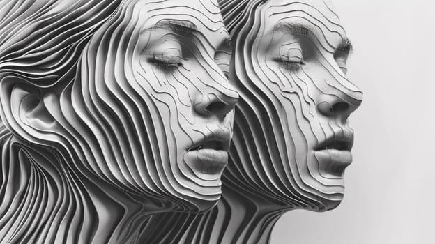 Two women's faces are made out of wavy lines