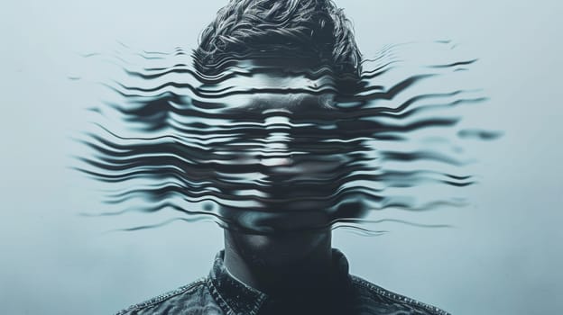 A man with his face blurred by waves of water