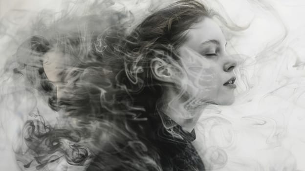 A woman is being photographed with smoke in the background