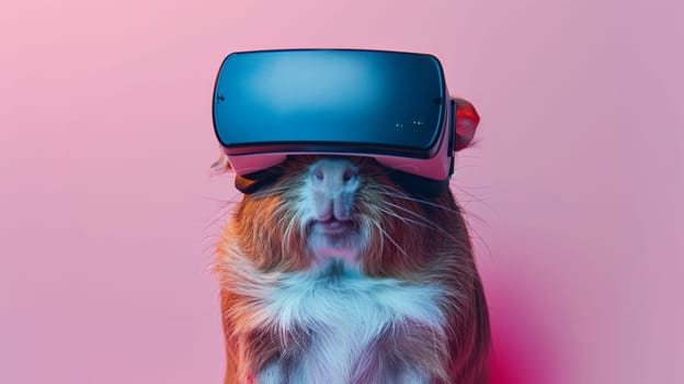 A guinea pig wearing a virtual reality headset on its head