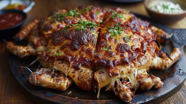 A large pizza with a lot of cheese and sauce on it