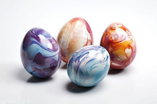 Perfect colorful handmade eggs isolated on a white. Generated AI.