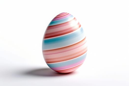 Egg with minimalistic linear pattern. Ornament of stripes, lines. Chicken one egg on white background. Generated AI.
