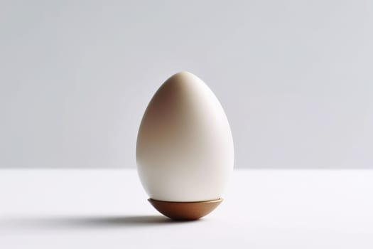 White egg on white background in center. Design, visual art, minimalism. Generated AI.