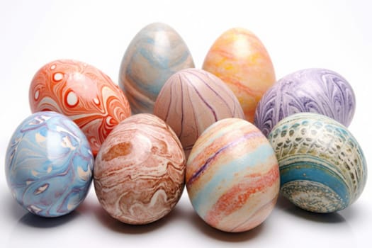 Colorful handmade eggs isolated on a white. Generated AI.