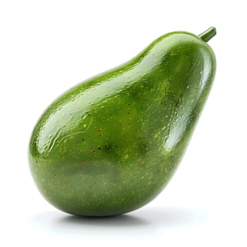 A ripe green avocado, a staple food and ingredient, is resting on a clean white surface. Avocados are a popular produce item, known for their creamy texture and nutrientrich profile