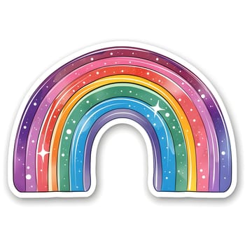 A vibrant rainbow sticker with stars on a white background featuring an oval, circle, rectangle, and symbol design in electric blue, magenta, violet colors with a unique font pattern