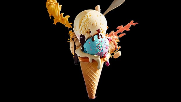 explosion of Ice Cream. Summer time. 3D illustration, 3D rendering. futuristic realistic 3d creative concept design, format png. High quality illustration