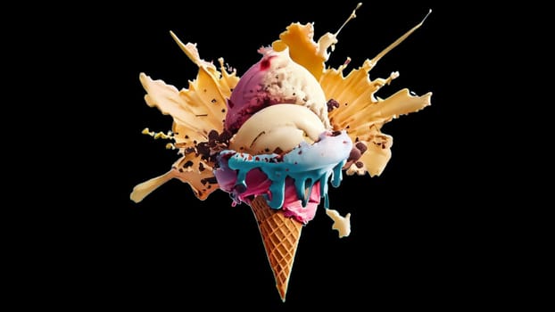 explosion of Ice Cream. Summer time. 3D illustration, 3D rendering. futuristic realistic 3d creative concept design, format png. High quality illustration