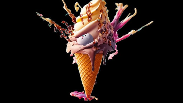 explosion of Ice Cream. Summer time. 3D illustration, 3D rendering. futuristic realistic 3d creative concept design, format png. High quality illustration