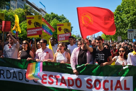 Lisbon, Portugal - April 25, 2023: Anniversary celebration of The Carnation Revolution aka the 25 April Revolution (25 de Abril) by demonstration march