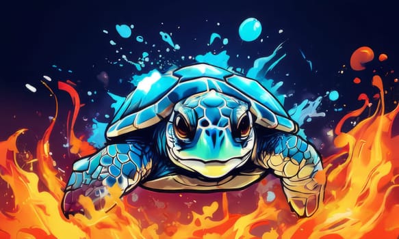 Serene turtle gracefully gliding through shimmering ocean waters, illuminated by warm hues of breathtaking sunset. For fashion, clothing design, animal themed clothing advertising, Tshirt, postcard