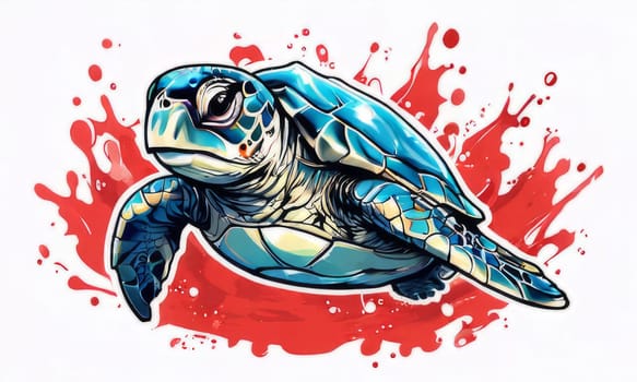 Serene turtle gracefully gliding through shimmering ocean waters, illuminated by warm hues of breathtaking sunset. For fashion, clothing design, animal themed clothing advertising, Tshirt, postcard