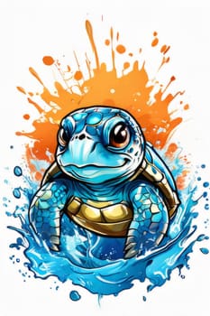 Serene turtle gracefully gliding through shimmering ocean waters, illuminated by warm hues of breathtaking sunset. For fashion, clothing design, animal themed clothing advertising, Tshirt, postcard