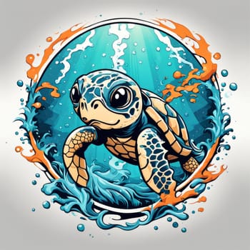 Serene turtle gracefully gliding through shimmering ocean waters, illuminated by warm hues of breathtaking sunset. For fashion, clothing design, animal themed clothing advertising, Tshirt, postcard