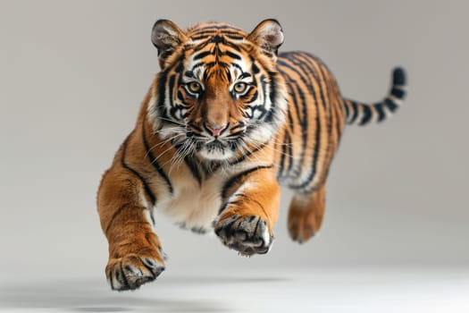 A tiger is leaping through the air, levitation tiger.