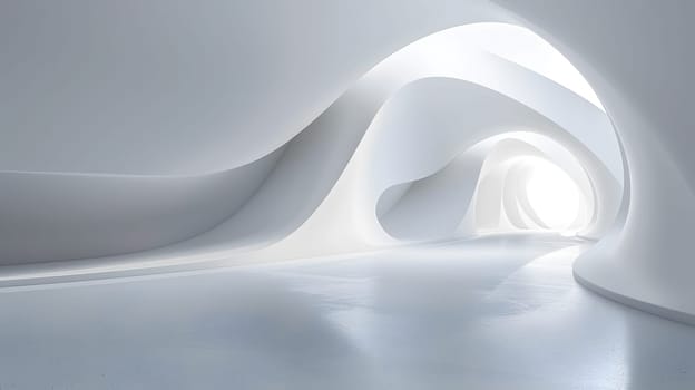 a 3d rendering of a futuristic white tunnel with a light at the end . High quality