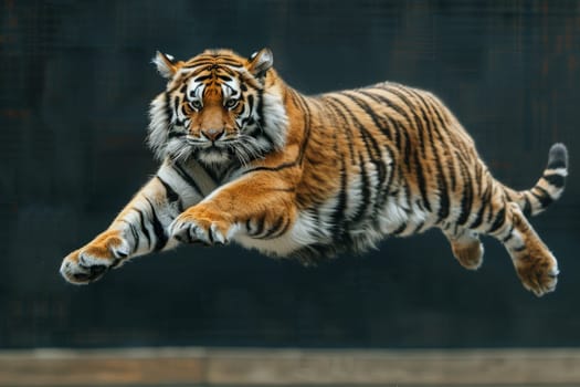 A tiger is leaping through the air, levitation tiger.