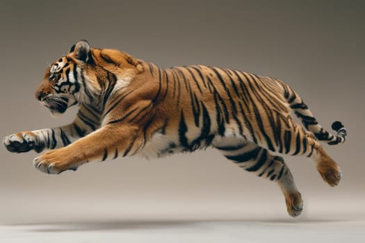 A tiger is leaping through the air, levitation tiger.