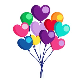 Bouquet of heart balloons on background. Vector illustration.Valentines day background.Balloons in the shape of a heart.Bunch of balloons in the shape of heart.