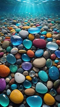 Colorful stones background. Multicolored pebbles texture.Colorful pebbles on the beach in the sea. 3d rendering.