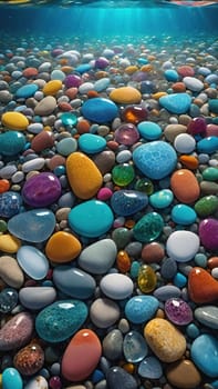 Colorful stones background. Multicolored pebbles texture.Colorful pebbles on the beach in the sea. 3d rendering.