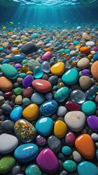 Colorful stones background. Multicolored pebbles texture.Colorful pebbles on the beach in the sea. 3d rendering.