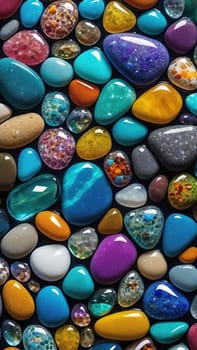 Colorful stones background. Multicolored pebbles texture.Colorful pebbles on the beach in the sea. 3d rendering.