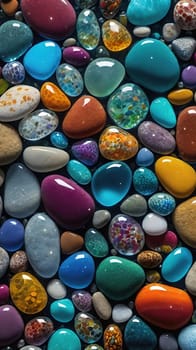 Colorful stones background. Multicolored pebbles texture.Colorful pebbles on the beach in the sea. 3d rendering.