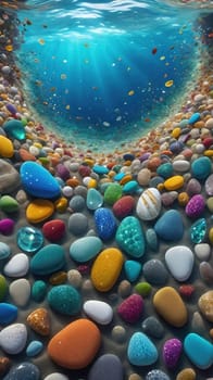 Colorful stones background. Multicolored pebbles texture.Colorful pebbles on the beach in the sea. 3d rendering.