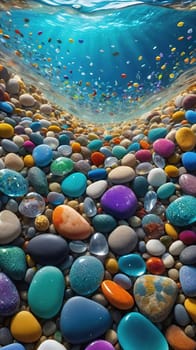 Colorful stones background. Multicolored pebbles texture.Colorful pebbles on the beach in the sea. 3d rendering.